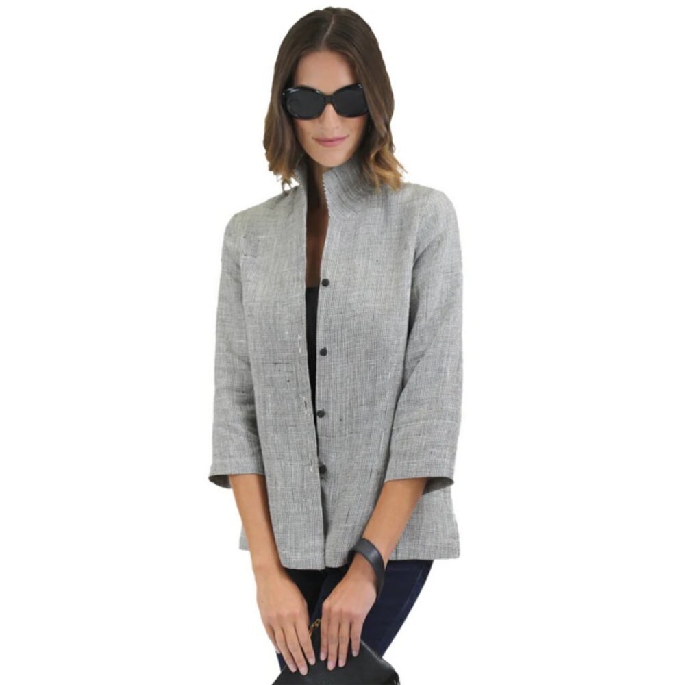 💕CONNIE ROBERSON💕 Ronette Plaid Twill 100% Linen Jacket ~ Windowpane Print XS
